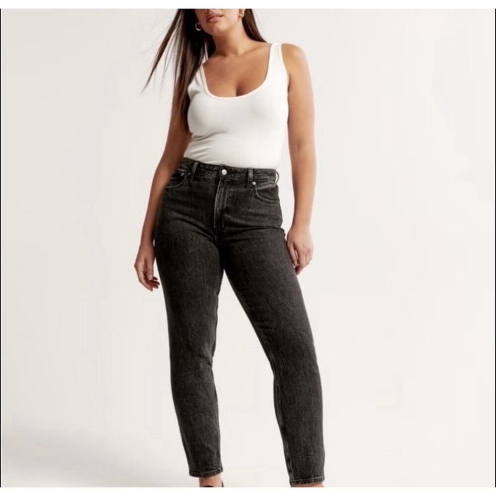 Abercrombie & Fitch Curve Love The Mom High Rise Black Wash Denim Jeans Plus 16